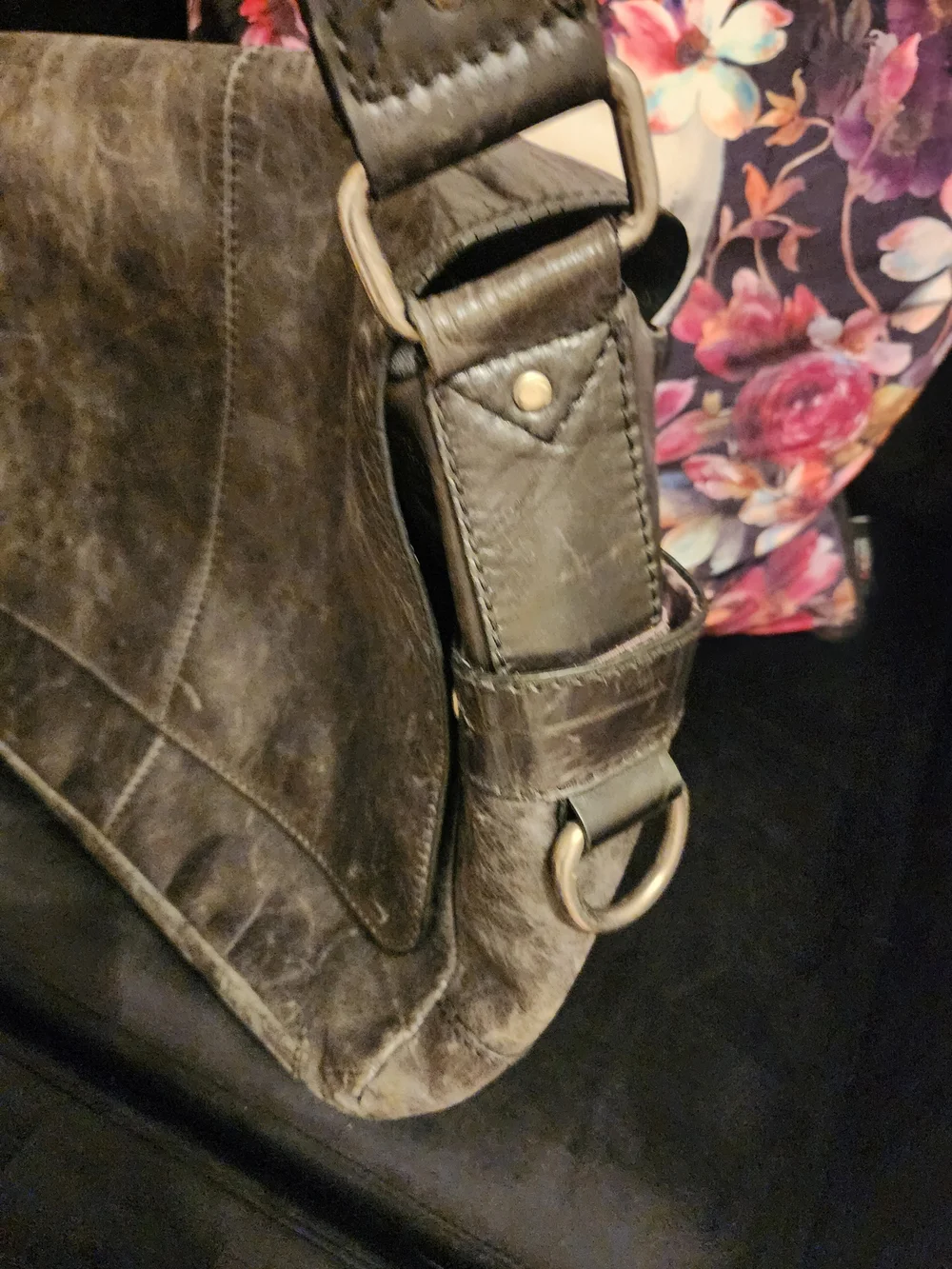 Fossil Black Leather Messenger Laptop Bag with Adjustable Strap